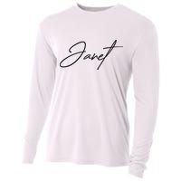 Janet Name In Script Lettering Cooling Performance Long Sleeve Crew
