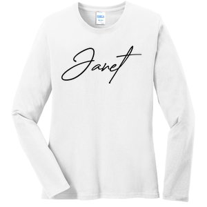 Janet Name In Script Lettering Ladies Long Sleeve Shirt