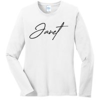 Janet Name In Script Lettering Ladies Long Sleeve Shirt