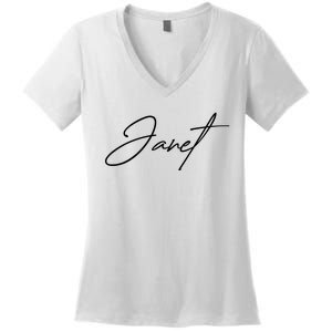 Janet Name In Script Lettering Women's V-Neck T-Shirt