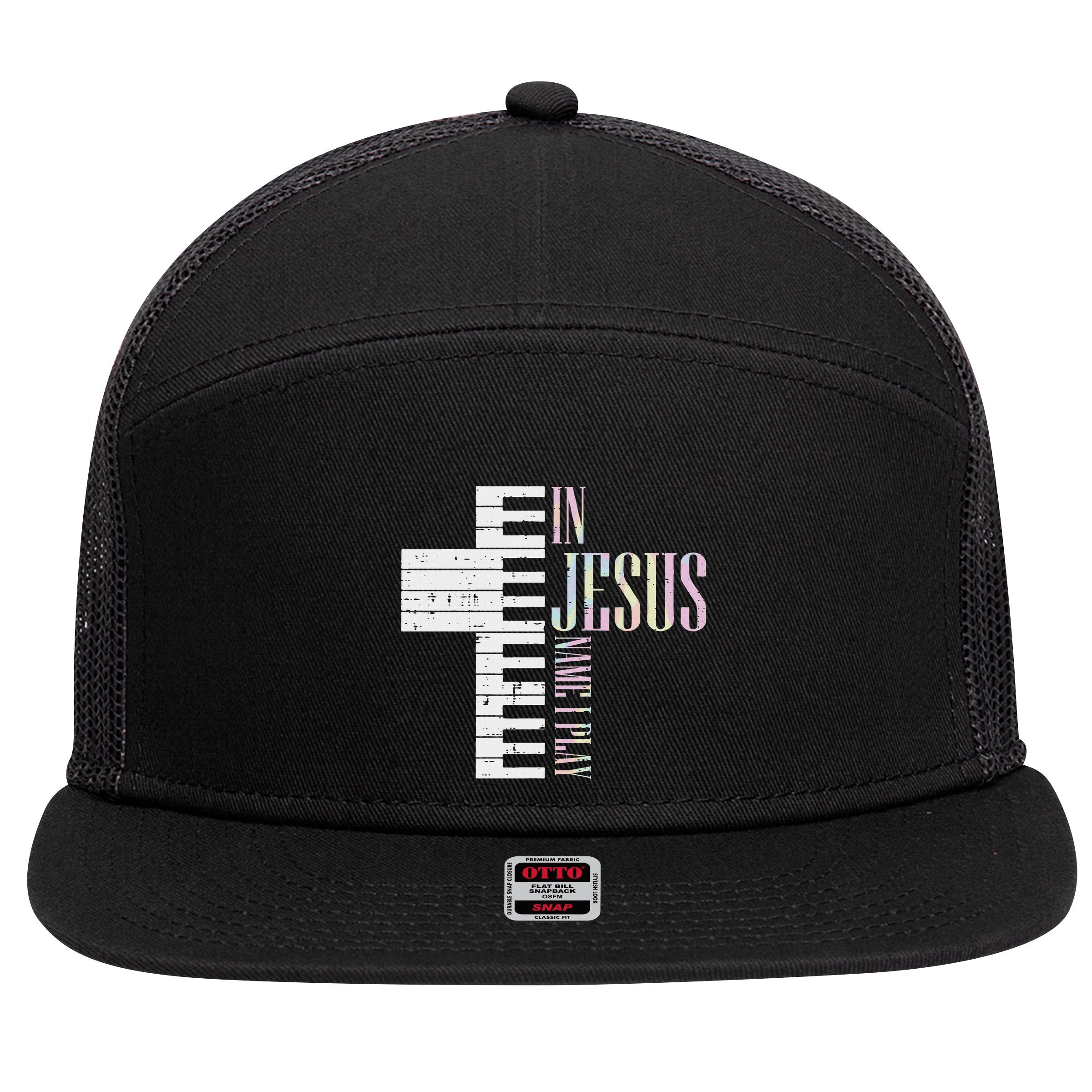 Jesus Name I Play Piano Christian Pianist 7 Panel Mesh Trucker Snapback Hat