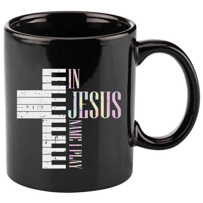 Jesus Name I Play Piano Christian Pianist 11oz C Handle Ceramic Mug