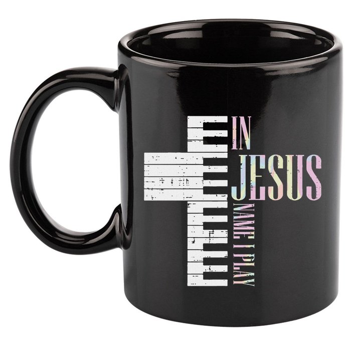 Jesus Name I Play Piano Christian Pianist 11oz C Handle Ceramic Mug