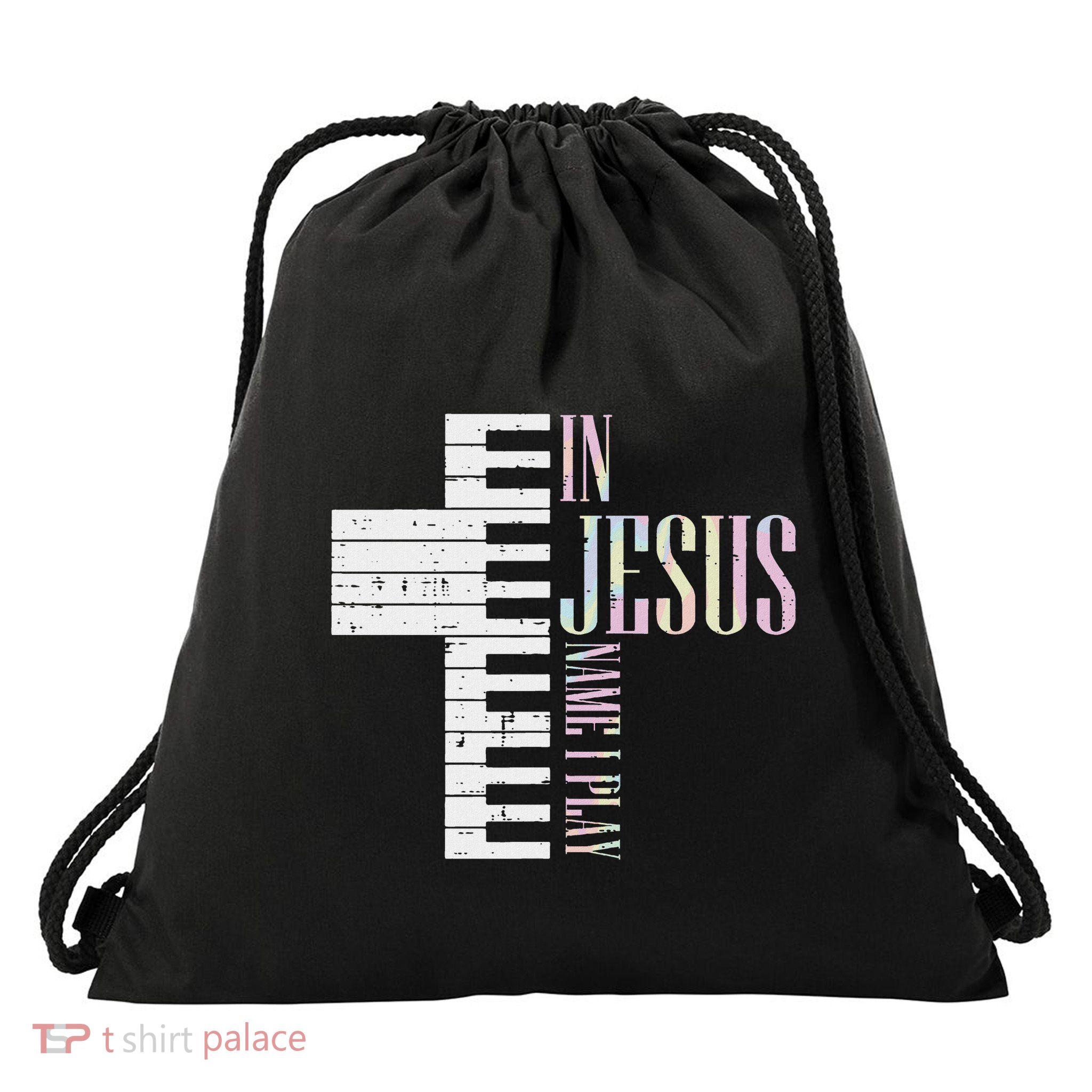 Jesus Name I Play Piano Christian Pianist Drawstring Bag
