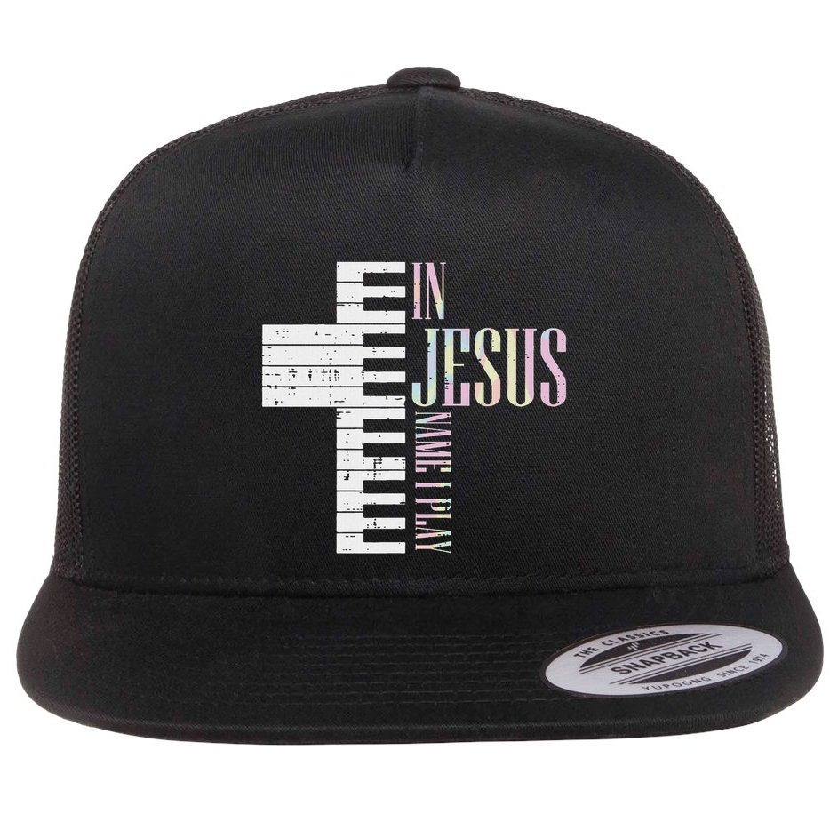 Jesus Name I Play Piano Christian Pianist Flat Bill Trucker Hat