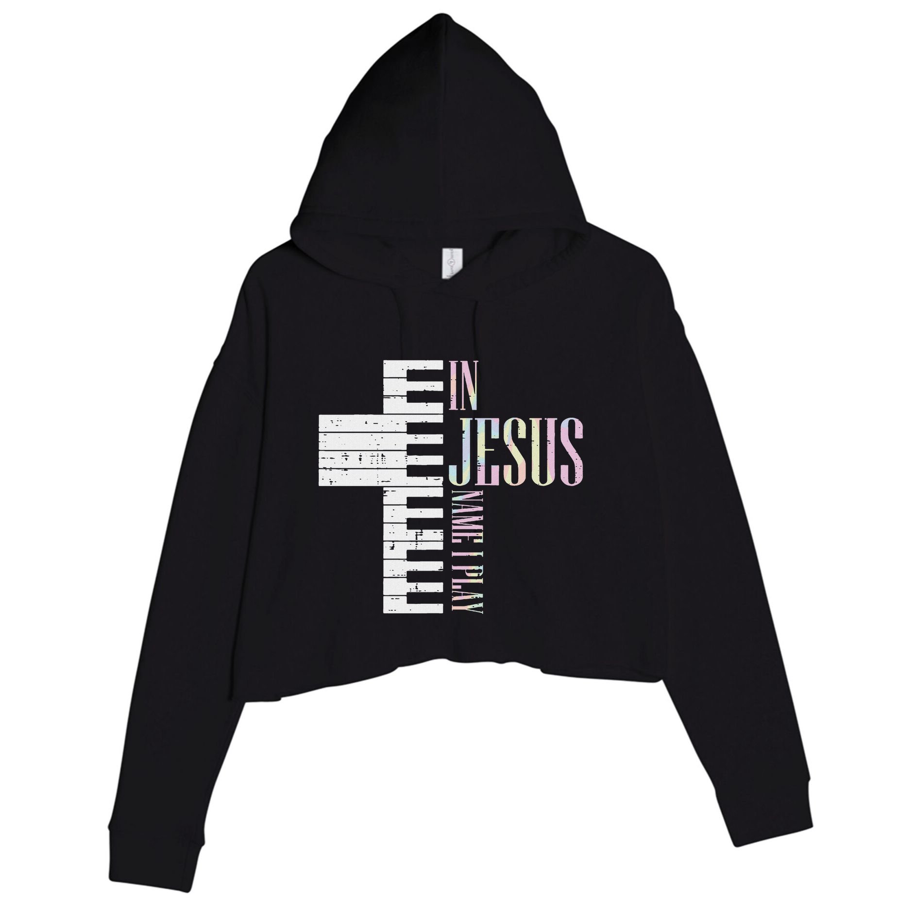 Jesus Name I Play Piano Christian Pianist Crop Fleece Hoodie