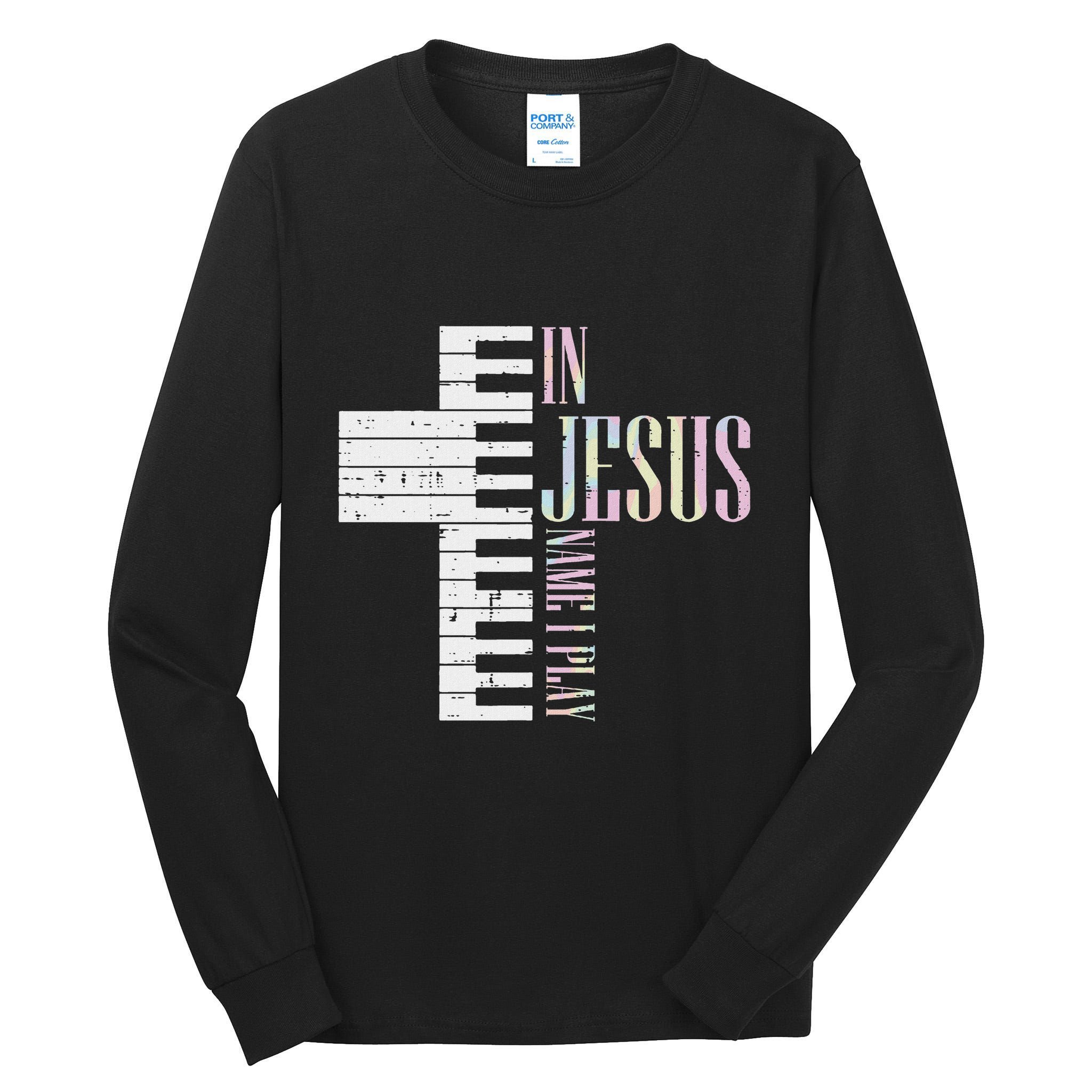 Jesus Name I Play Piano Christian Pianist Tall Long Sleeve T-Shirt