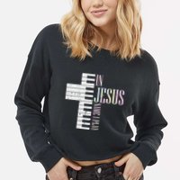 Jesus Name I Play Piano Christian Pianist Cropped Pullover Crew