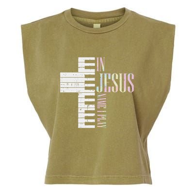 Jesus Name I Play Piano Christian Pianist Garment-Dyed Women's Muscle Tee