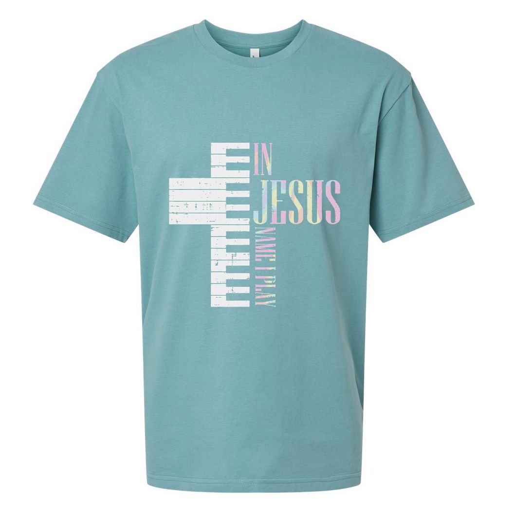 Jesus Name I Play Piano Christian Pianist Sueded Cloud Jersey T-Shirt