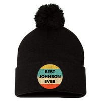 Johnson Name Pom Pom 12in Knit Beanie