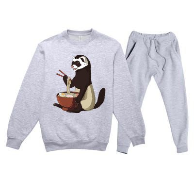 Japanese Noodles Kawaii Ramen Bowl Funny Ferret Premium Crewneck Sweatsuit Set