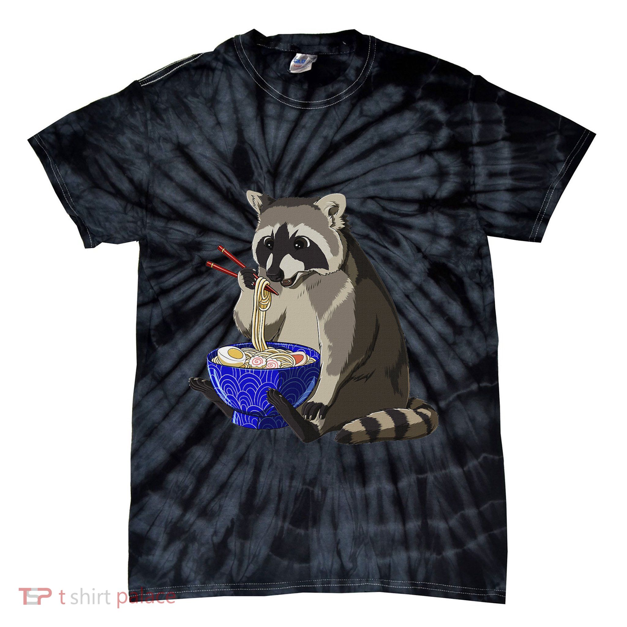 Japanese Noodles Kawaii Ramen Bowl Funny Raccoon Tie-Dye T-Shirt