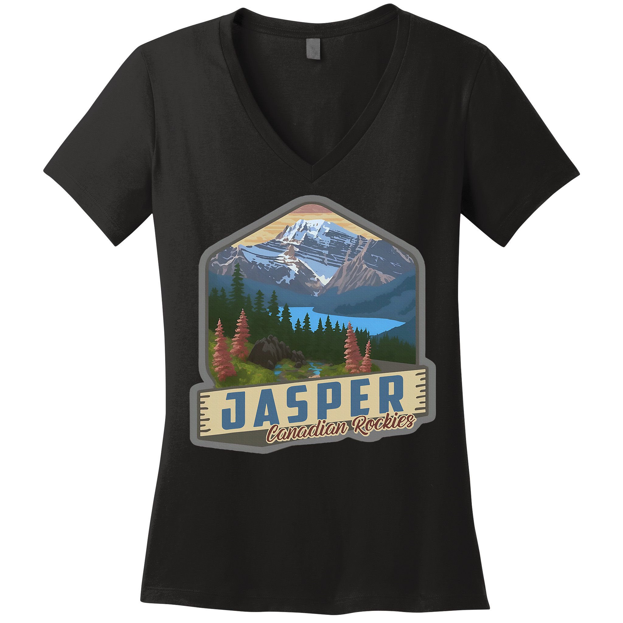 Jasper National Park Canadian Rockies Us Parks Camping Women's V-Neck T-Shirt