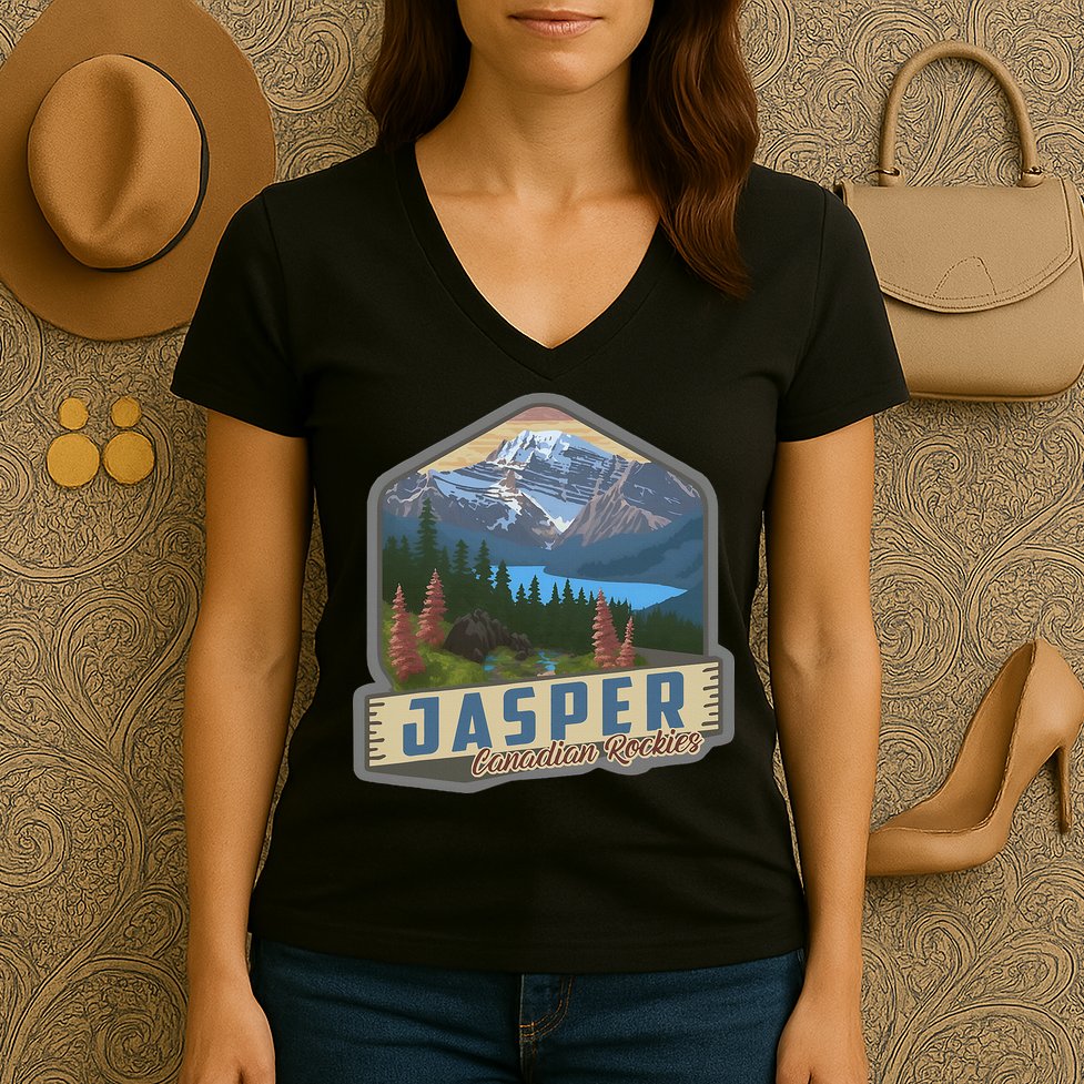 Jasper National Park Canadian Rockies Us Parks Camping Women's V-Neck T-Shirt