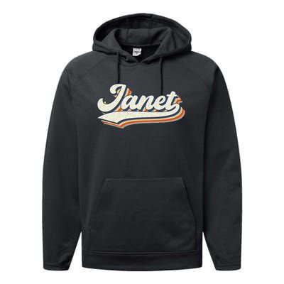 Janet Name Personalized Vintage Retro Janet Sport Name Performance Fleece Hoodie