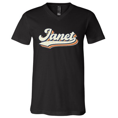 Janet Name Personalized Vintage Retro Janet Sport Name V-Neck T-Shirt