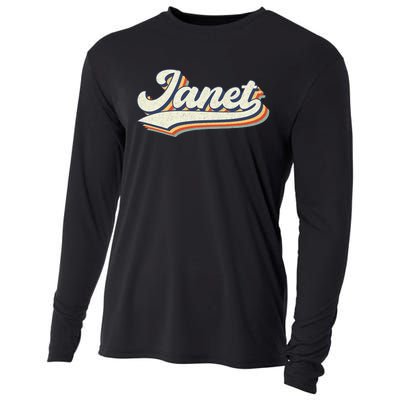 Janet Name Personalized Vintage Retro Janet Sport Name Cooling Performance Long Sleeve Crew