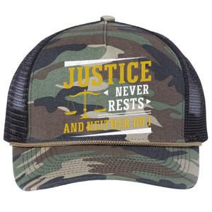 Justice Never Rests And Neither Do I Awesome Victim Advocate Retro Rope Trucker Hat Cap