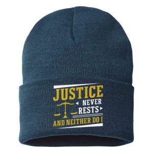 Justice Never Rests And Neither Do I Awesome Victim Advocate Sustainable Knit Beanie