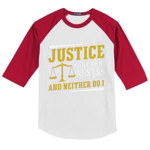 Justice Never Rests And Neither Do I Awesome Victim Advocate Kids Colorblock Raglan Jersey