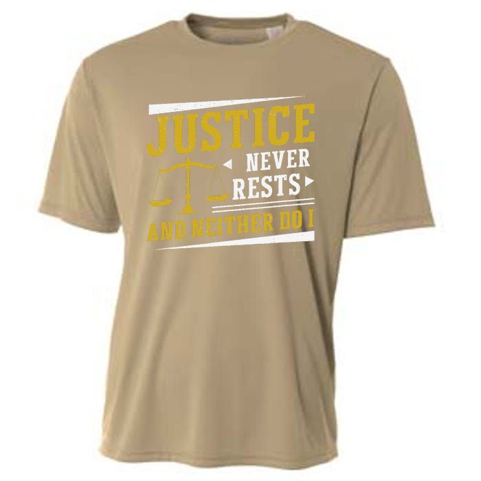 Justice Never Rests And Neither Do I Awesome Victim Advocate Cooling Performance Crew T-Shirt