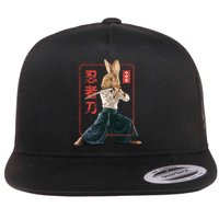 Japanese Ninja Rabbit Flat Bill Trucker Hat
