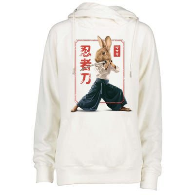 Japanese Ninja Rabbit Womens Funnel Neck Pullover Hood