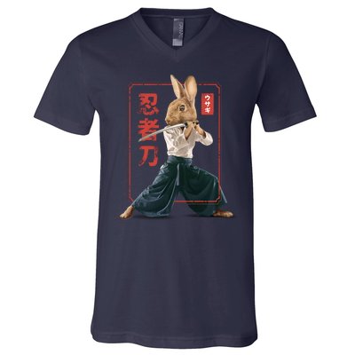 Japanese Ninja Rabbit V-Neck T-Shirt