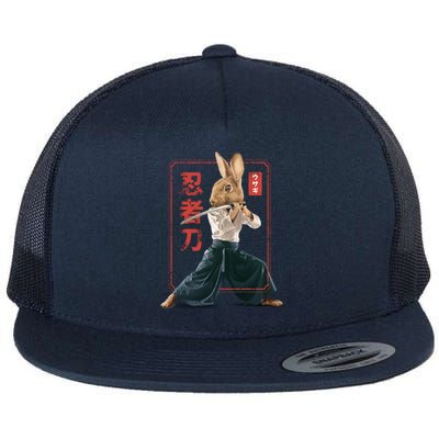 Japanese Ninja Rabbit Flat Bill Trucker Hat