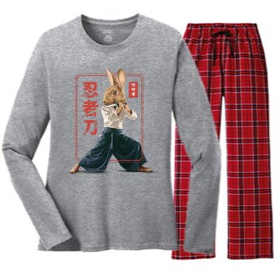 Japanese Ninja Rabbit Women's Long Sleeve Flannel Pajama Set 