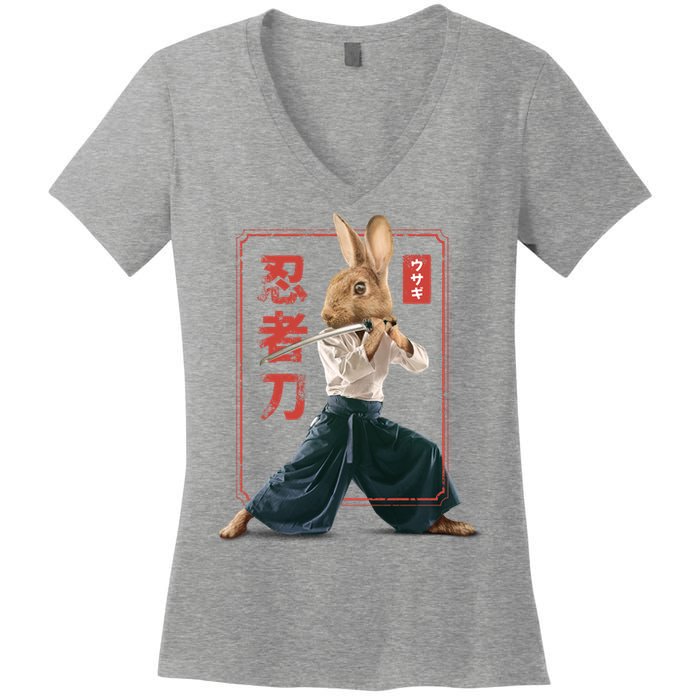 Japanese Ninja Rabbit Women's V-Neck T-Shirt