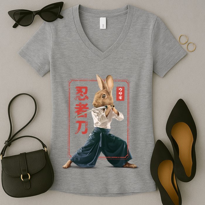 Japanese Ninja Rabbit Women's V-Neck T-Shirt