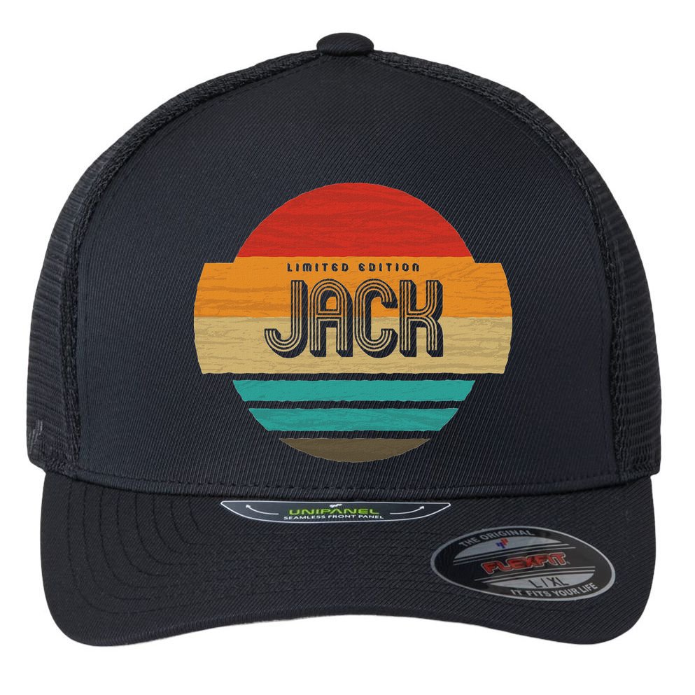 Jack Name Retro Vintage Sunset Limited Edition Flexfit Unipanel Trucker Cap