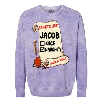 Jacob Name Santa Naughty Nice List Funny Xmas Cute Gift Colorblast Crewneck Sweatshirt