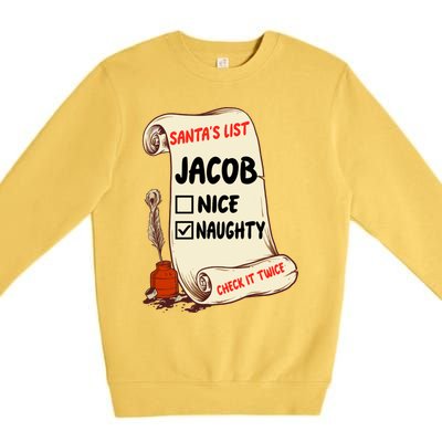 Jacob Name Santa Naughty Nice List Funny Xmas Cute Gift Premium Crewneck Sweatshirt