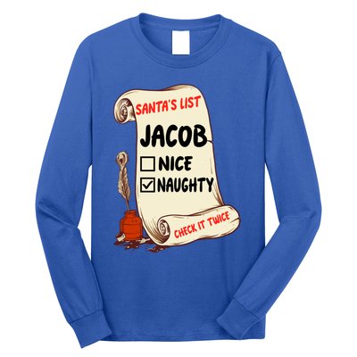 Jacob Name Santa Naughty Nice List Funny Xmas Cute Gift Long Sleeve Shirt