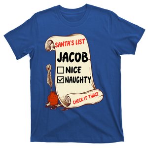 Jacob Name Santa Naughty Nice List Funny Xmas Cute Gift T-Shirt