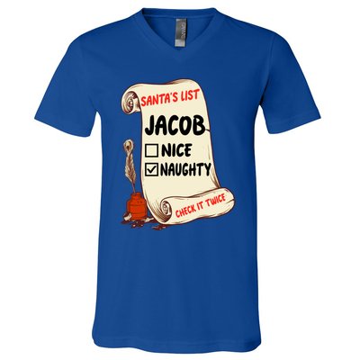 Jacob Name Santa Naughty Nice List Funny Xmas Cute Gift V-Neck T-Shirt