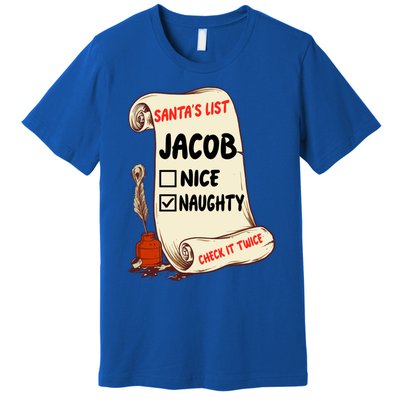 Jacob Name Santa Naughty Nice List Funny Xmas Cute Gift Premium T-Shirt