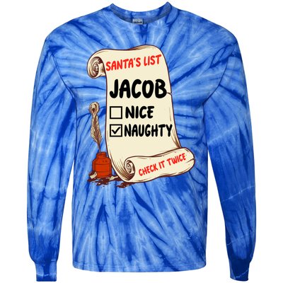 Jacob Name Santa Naughty Nice List Funny Xmas Cute Gift Tie-Dye Long Sleeve Shirt