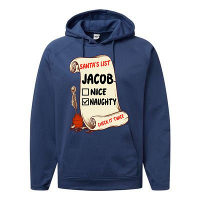 Jacob Name Santa Naughty Nice List Funny Xmas Cute Gift Performance Fleece Hoodie