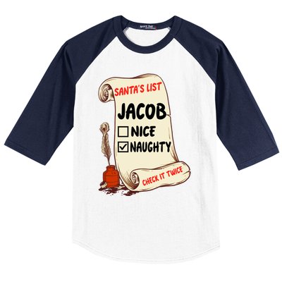 Jacob Name Santa Naughty Nice List Funny Xmas Cute Gift Baseball Sleeve Shirt