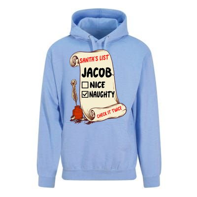 Jacob Name Santa Naughty Nice List Funny Xmas Cute Gift Unisex Surf Hoodie