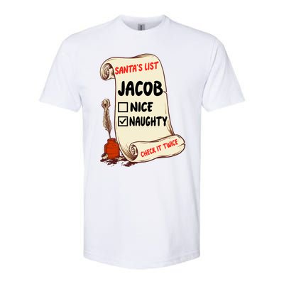 Jacob Name Santa Naughty Nice List Funny Xmas Cute Gift Softstyle CVC T-Shirt