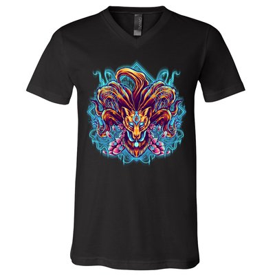 Japanese Nine Tails Kitsune Fox V-Neck T-Shirt