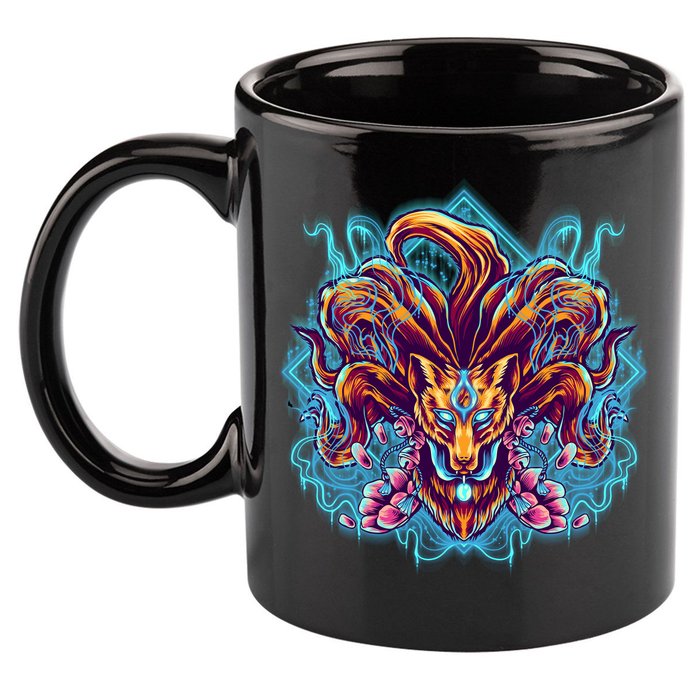 Japanese Nine Tails Kitsune Fox 11oz C Handle Ceramic Mug