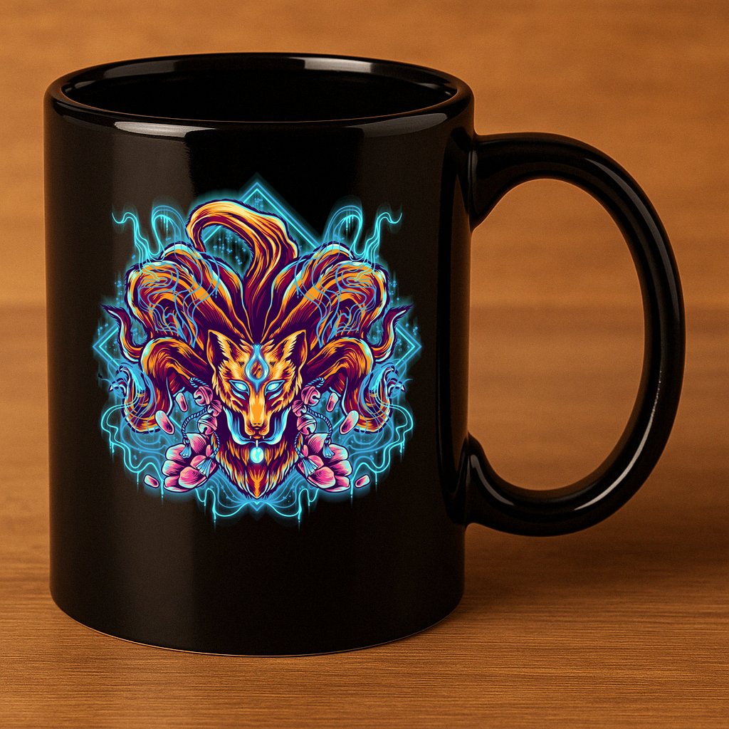 Japanese Nine Tails Kitsune Fox 11oz C Handle Ceramic Mug