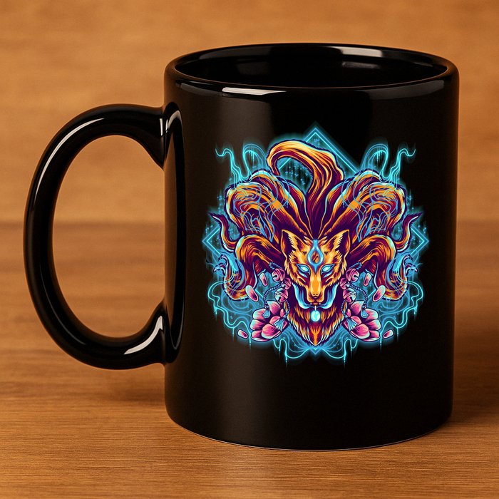 Japanese Nine Tails Kitsune Fox 11oz C Handle Ceramic Mug