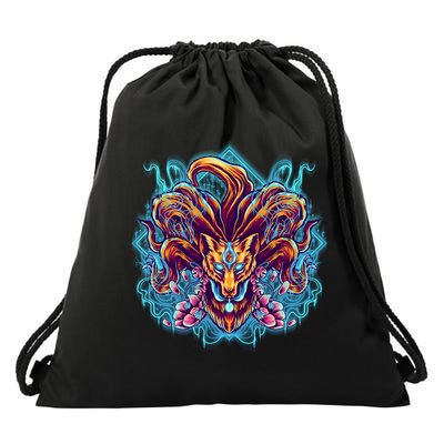 Japanese Nine Tails Kitsune Fox Drawstring Bag